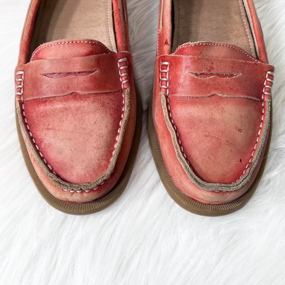 SOLD-Bed Stu Distressed Organic Dyed Ombre Red Boho Leather Slip On Loafers - Picture 7 of 12